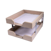 White Latte Bonded Leather Letter Trays, Stacking Set, Silver